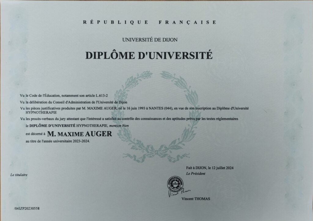 diplôme d'université hypnose hypnothérapeute